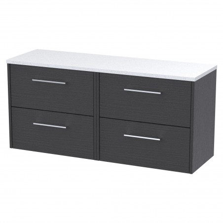 Juno 1200mm Wall Hung 4 Drawer Vanity With White Sparkle Laminate Worktop - Graphite Grey Woodgrain