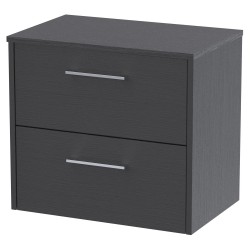Juno 600mm Wall Hung 2 Drawer Vanity With Worktop - Graphite Grey