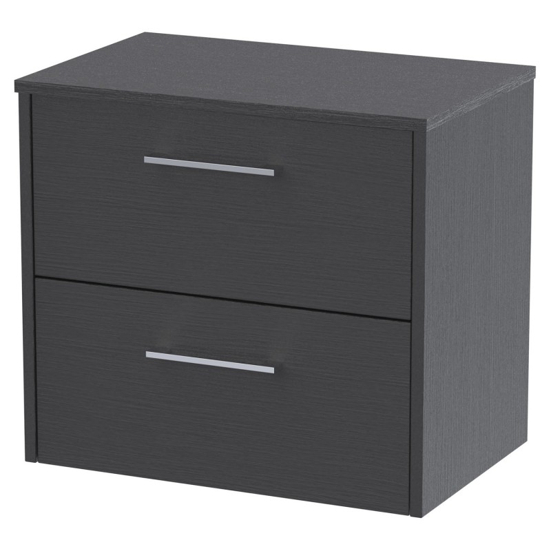Juno 600mm Wall Hung 2 Drawer Vanity With Worktop - Graphite Grey Juno 600mm Wall Hung 2 Drawer Vanity With Worktop - Graphite Grey