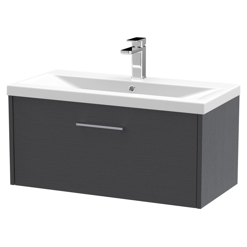 Juno 800mm Wall Hung Single Drawer Vanity With Mid-Edge Ceramic Basin - Graphite Grey Juno 800mm Wall Hung Single Drawer Vanity With Mid-Edge Ceramic Basin - Graphite Grey