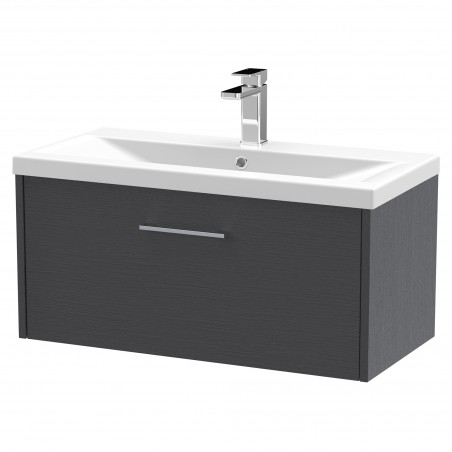 Juno 800mm Wall Hung Single Drawer Vanity With Mid-Edge Ceramic Basin - Graphite Grey