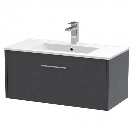 Juno 800mm Wall Hung Single Drawer Vanity With Minimalist Ceramic Basin - Graphite Grey