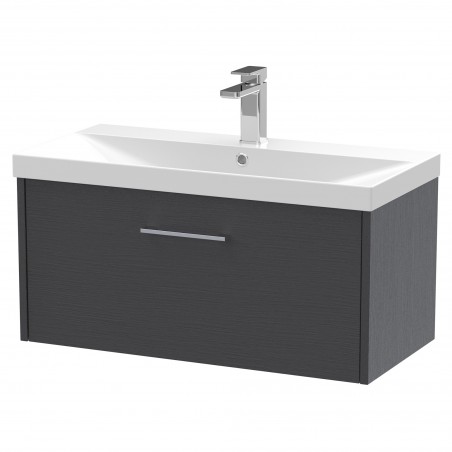 Juno 800mm Wall Hung Single Drawer Vanity With Thin-Edge Ceramic Basin - Graphite Grey