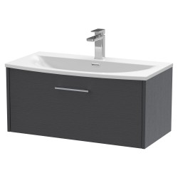 Juno 800mm Wall Hung Single Drawer Vanity With Curved Ceramic Basin - Graphite Grey