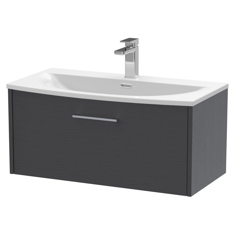 Juno 800mm Wall Hung Single Drawer Vanity With Curved Ceramic Basin - Graphite Grey Juno 800mm Wall Hung Single Drawer Vanity With Curved Ceramic Basin - Graphite Grey