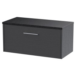 Juno 800mm Wall Hung Single Drawer Vanity With Black Sparkle Laminate Worktop - Graphite Grey