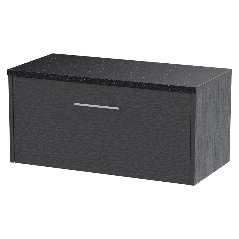 Juno 800mm Wall Hung Single Drawer Vanity With Black Sparkle Laminate Worktop - Graphite Grey Juno 800mm Wall Hung Single Drawer Vanity With Black Sparkle Laminate Worktop - Graphite Grey