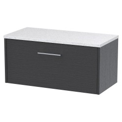 Juno 800mm Wall Hung Single Drawer Vanity With White Sparkle Laminate Worktop - Graphite Grey