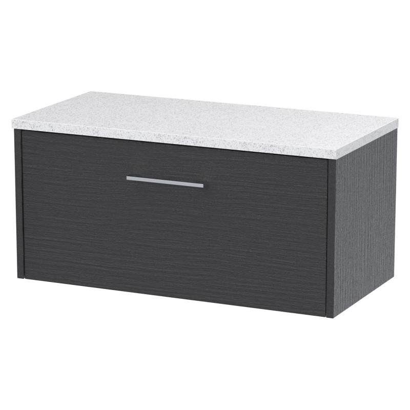 Juno 800mm Wall Hung Single Drawer Vanity With White Sparkle Laminate Worktop - Graphite Grey Juno 800mm Wall Hung Single Drawer Vanity With White Sparkle Laminate Worktop - Graphite Grey