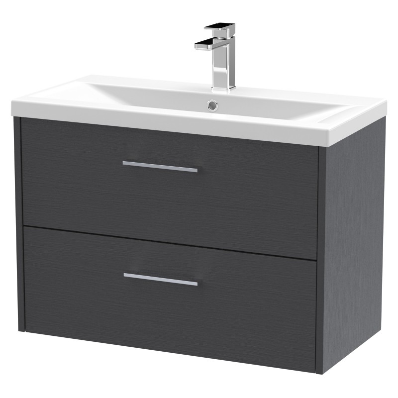 Juno 800mm Wall Hung 2 Drawer Vanity With Mid-Edge Ceramic Basin - Graphite Grey Juno 800mm Wall Hung 2 Drawer Vanity With Mid-Edge Ceramic Basin - Graphite Grey