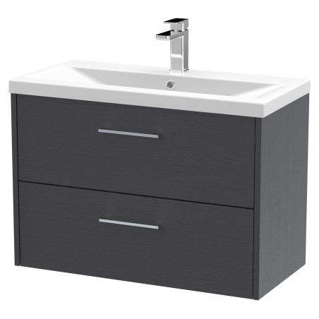 Juno 800mm Wall Hung 2 Drawer Vanity With Mid-Edge Ceramic Basin - Graphite Grey