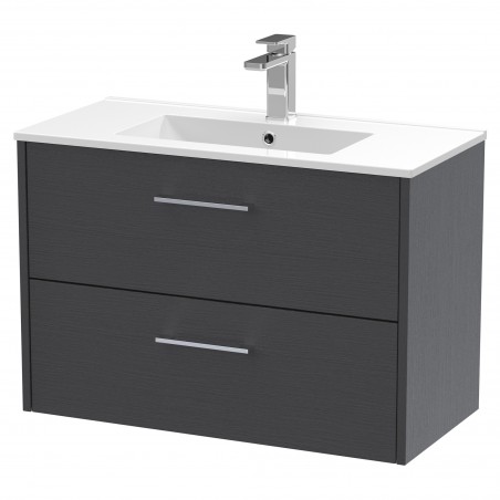 Juno 800mm Wall Hung 2 Drawer Vanity With Minimalist Ceramic Basin - Graphite Grey