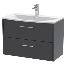 Juno 800mm Wall Hung 2 Drawer Vanity With Curved Ceramic Basin - Graphite Grey