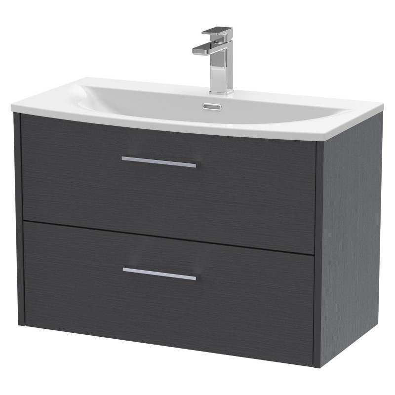 Juno 800mm Wall Hung 2 Drawer Vanity With Curved Ceramic Basin - Graphite Grey Juno 800mm Wall Hung 2 Drawer Vanity With Curved Ceramic Basin - Graphite Grey