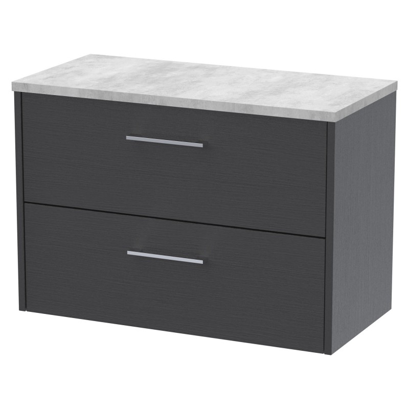 Juno 800mm Wall Hung 2 Drawer Vanity With Bellato Grey Laminate Worktop - Graphite Grey Juno 800mm Wall Hung 2 Drawer Vanity With Bellato Grey Laminate Worktop - Graphite Grey