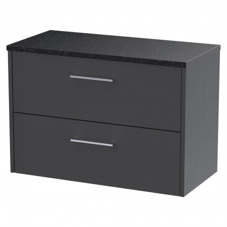 Juno 800mm Wall Hung 2 Drawer Vanity With Black Sparkle Laminate Worktop - Graphite Grey