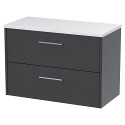 Juno 800mm Wall Hung 2 Drawer Vanity With White Sparkle Laminate Worktop - Graphite Grey