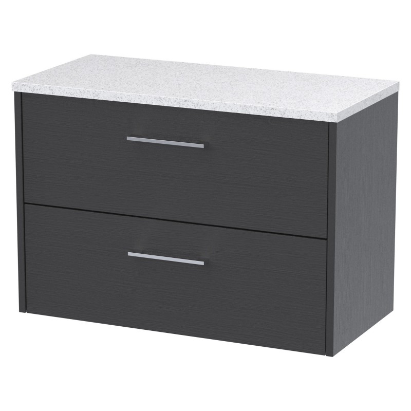 Juno 800mm Wall Hung 2 Drawer Vanity With White Sparkle Laminate Worktop - Graphite Grey Juno 800mm Wall Hung 2 Drawer Vanity With White Sparkle Laminate Worktop - Graphite Grey