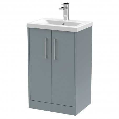 Juno 500mm Freestanding 2 Door Vanity With Mid-Edge Ceramic Basin - Coastal Grey