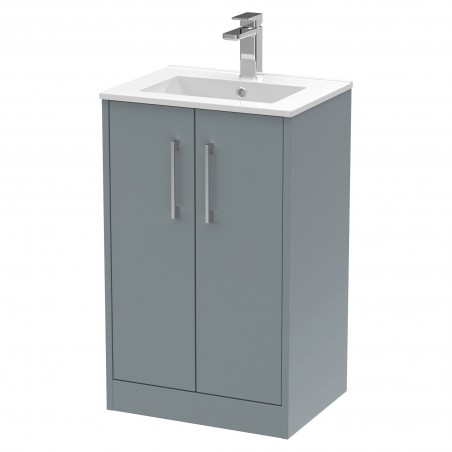 Juno 500mm Freestanding 2 Door Vanity With Minimalist Ceramic Basin - Coastal Grey