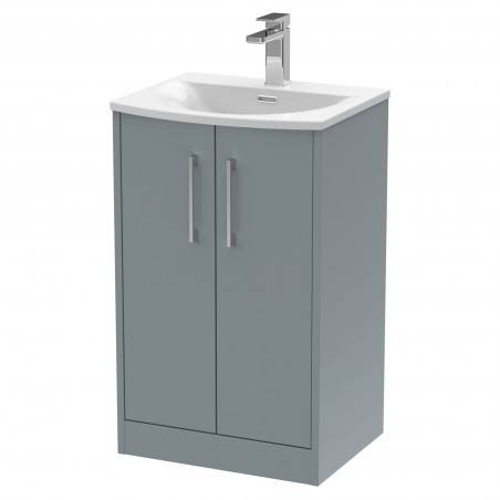 Juno 500mm Freestanding 2 Door Vanity With Curved Ceramic Basin - Coastal Grey