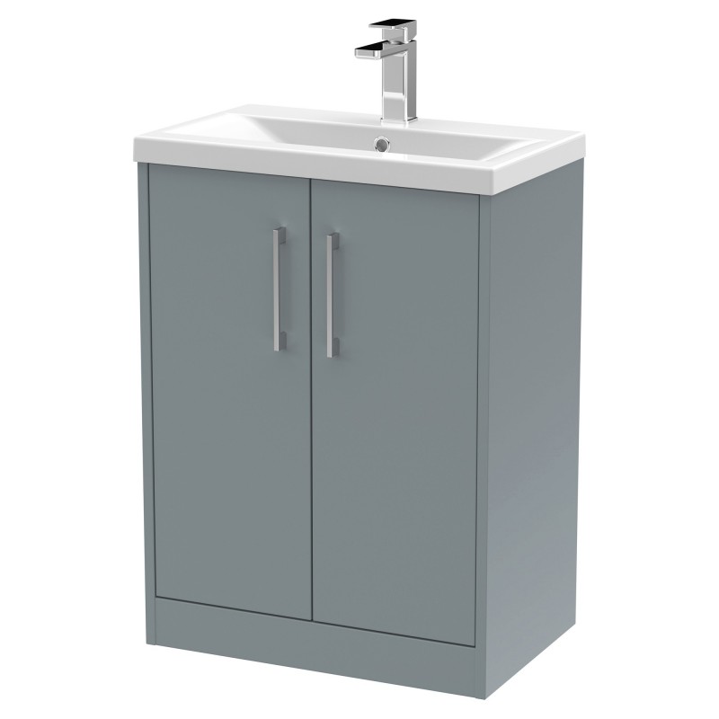 Juno 600mm Freestanding 2 Door Vanity With Mid-Edge Ceramic Basin - Coastal Grey Juno 600mm Freestanding 2 Door Vanity With Mid-Edge Ceramic Basin - Coastal Grey
