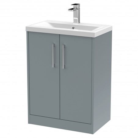 Juno 600mm Freestanding 2 Door Vanity With Mid-Edge Ceramic Basin - Coastal Grey