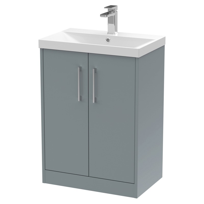 Juno 600mm Freestanding 2 Door Vanity With Thin-Edge Ceramic Basin - Coastal Grey Juno 600mm Freestanding 2 Door Vanity With Thin-Edge Ceramic Basin - Coastal Grey