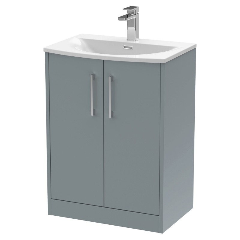 Juno 600mm Freestanding 2 Door Vanity With Curved Ceramic Basin - Coastal Grey Juno 600mm Freestanding 2 Door Vanity With Curved Ceramic Basin - Coastal Grey