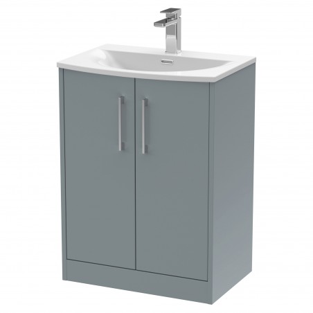 Juno 600mm Freestanding 2 Door Vanity With Curved Ceramic Basin - Coastal Grey