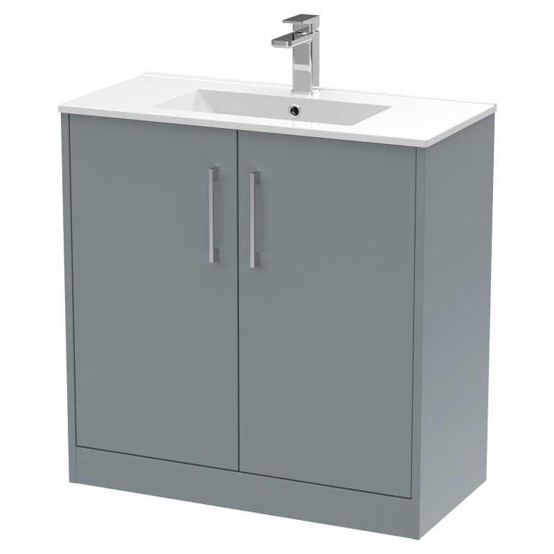 Juno 800mm Freestanding 2 Door Vanity With Minimalist Ceramic Basin - Coastal Grey Juno 800mm Freestanding 2 Door Vanity With Minimalist Ceramic Basin - Coastal Grey