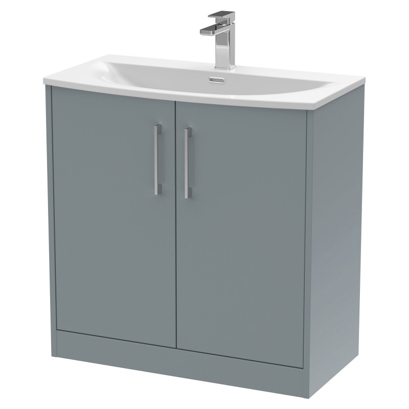 Juno 800mm Freestanding 2 Door Vanity With Curved Ceramic Basin - Coastal Grey Juno 800mm Freestanding 2 Door Vanity With Curved Ceramic Basin - Coastal Grey
