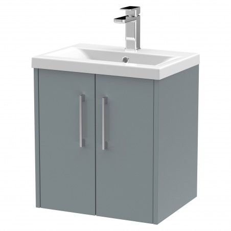 Juno 500mm Wall Hung 2 Door Vanity With Mid-Edge Ceramic Basin - Coastal Grey