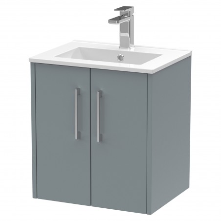 Juno 500mm Wall Hung 2 Door Vanity With Minimalist Ceramic Basin - Coastal Grey