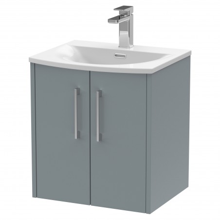 Juno 500mm Wall Hung 2 Door Vanity With Curved Ceramic Basin - Coastal Grey