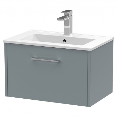 Juno 600mm Wall Hung Single Drawer Vanity With Minimalist Ceramic Basin - Coastal Grey