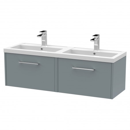 Juno 1200mm Wall Hung 2 Drawer Vanity With Double Polymarble Basin - Coastal Grey