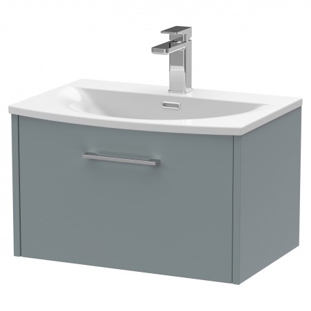 Juno 600mm Wall Hung Single Drawer Vanity With Curved Ceramic Basin - Coastal Grey