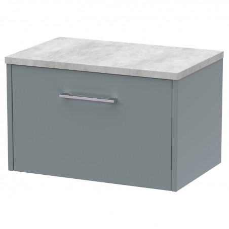 Juno 600mm Wall Hung Single Drawer Vanity With Bellato Grey Laminate Worktop - Coastal Grey