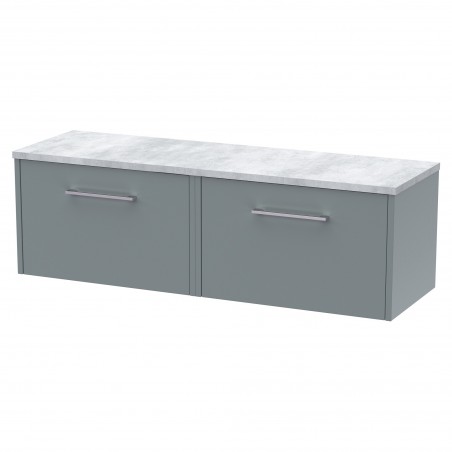 Juno 1200mm Wall Hung 2 Drawer Vanity With Bellato Grey Laminate Worktop - Coastal Grey