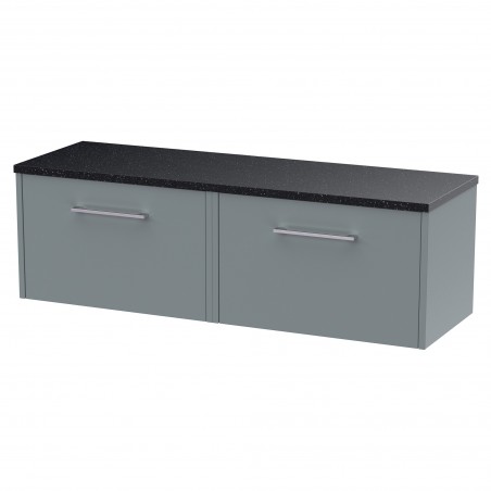 Juno 1200mm Wall Hung 2 Drawer Vanity With Black Sparkle Laminate Worktop - Coastal Grey