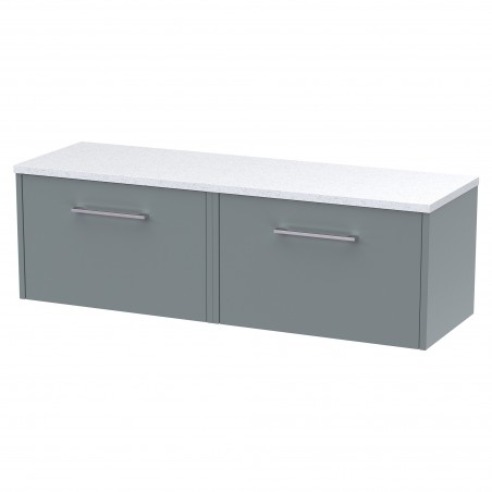 Juno 1200mm Wall Hung 2 Drawer Vanity With White Sparkle Laminate Worktop - Coastal Grey