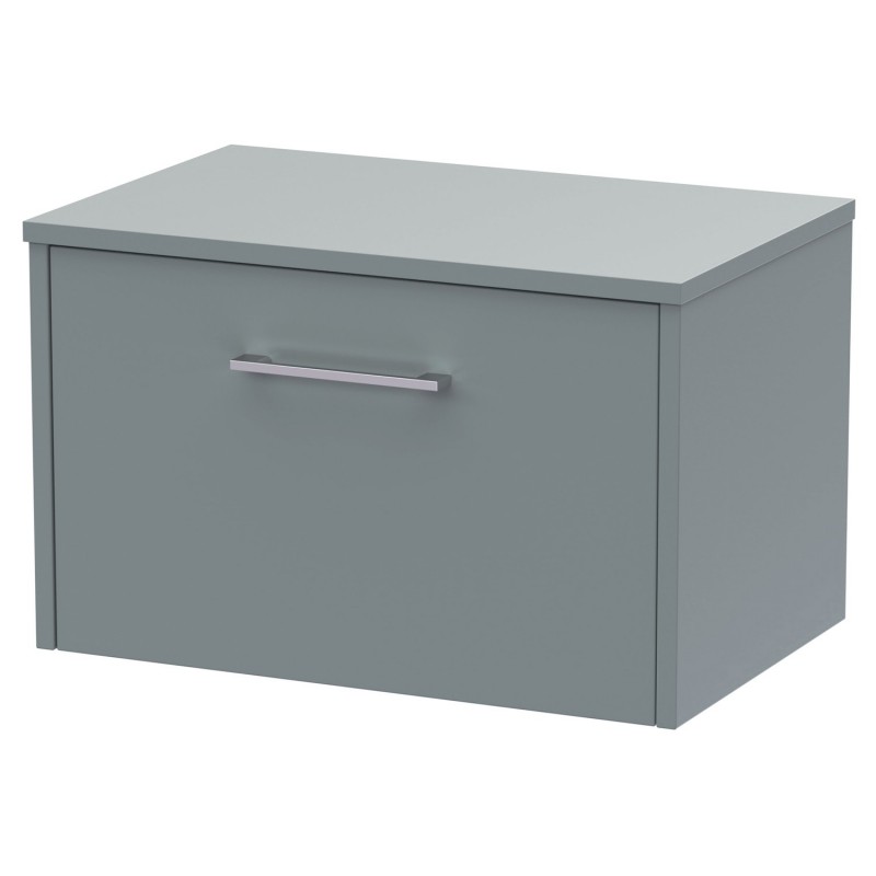 Juno 600mm Wall Hung Single Drawer Vanity With Worktop - Coastal Grey Juno 600mm Wall Hung Single Drawer Vanity With Worktop - Coastal Grey