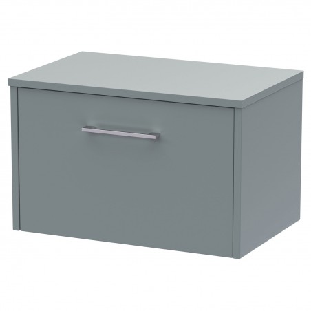 Juno 600mm Wall Hung Single Drawer Vanity With Worktop - Coastal Grey