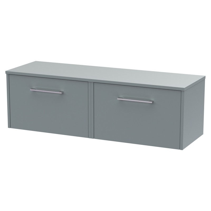 Juno 1200mm Wall Hung 2 Drawer Vanity With Worktop - Coastal Grey Juno 1200mm Wall Hung 2 Drawer Vanity With Worktop - Coastal Grey
