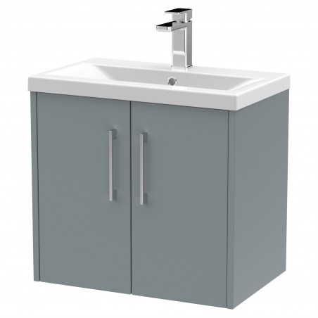 Juno 600mm Wall Hung 2 Door Vanity With Mid-Edge Ceramic Basin - Coastal Grey