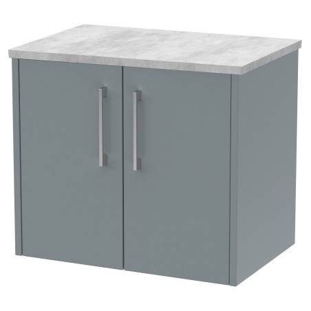 Juno 600mm Wall Hung 2 Door Vanity With Bellato Grey Laminate Worktop - Coastal Grey