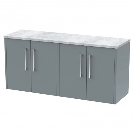 Juno 1200mm Wall Hung 4 Door Vanity With Bellato Grey Laminate Worktop - Coastal Grey