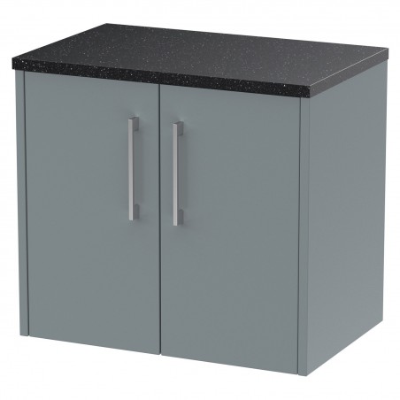 Juno 600mm Wall Hung 2 Door Vanity With Black Sparkle Laminate Worktop - Coastal Grey