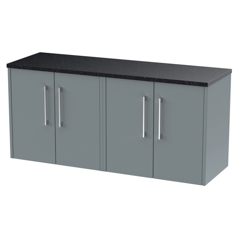 Juno 1200mm Wall Hung 4 Door Vanity With Black Sparkle Laminate Worktop - Coastal Grey Juno 1200mm Wall Hung 4 Door Vanity With Black Sparkle Laminate Worktop - Coastal Grey